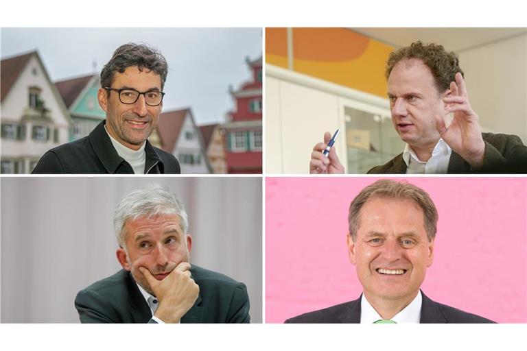 Die Rathauschefs aus Esslingen, Ludwigsburg, Tübingen und Schwäbisch Gmünd: Matthias Klopfer (SPD), Matthias Knecht (parteilos), Boris Palmer (parteilos) und Richard Arnold (CDU).