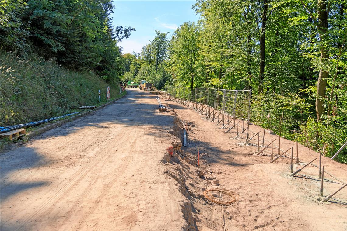 Große Baustelle am Hang Die Sanierung läuft an zwei Stellen der Landesstraße, betroffen ist eine Länge von rund 110 und 50 Metern.