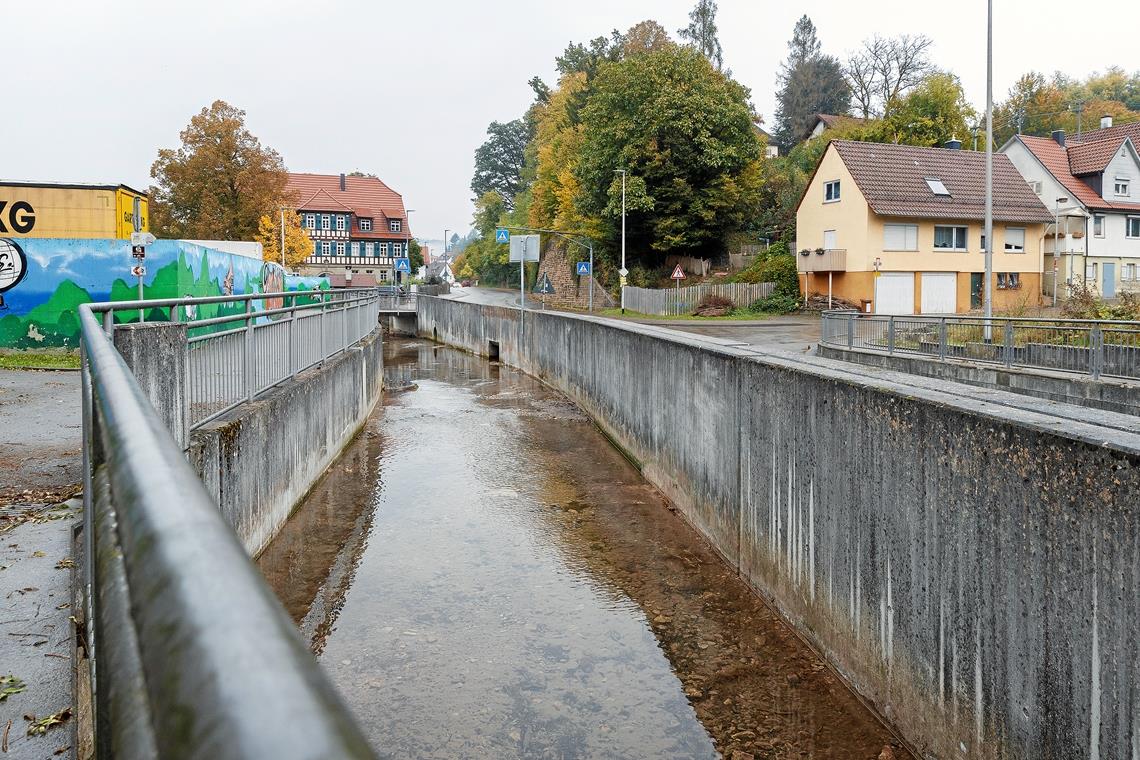 Die Stadt hat den Kanal, in dem der Dentelbach in Richtung Stadt fließt, gereinigt und von Bewuchs befreit. Fotos: J. Fiedler