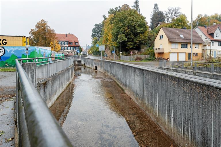 Die Stadt hat den Kanal, in dem der Dentelbach in Richtung Stadt fließt, gereinigt und von Bewuchs befreit. Fotos: J. Fiedler
