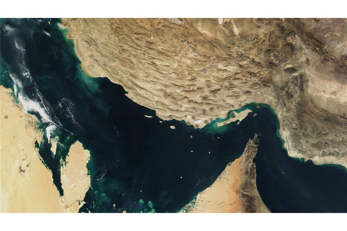 Die Straße von Hormus auf einem Satellitenbild.