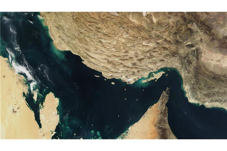 Die Straße von Hormus auf einem Satellitenbild.