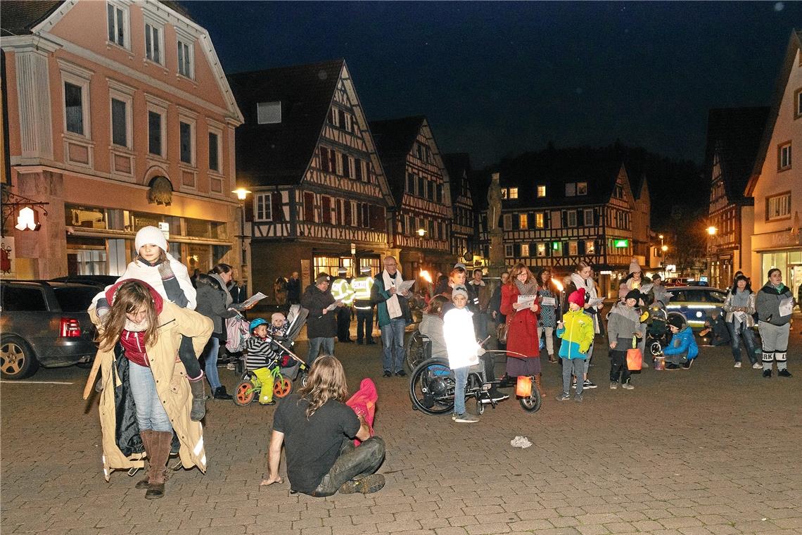 Die Teilnehmer haben sich auf dem Marktplatz versammelt, um von dort durch die Innenstadt und den Stadtgarten zu laufen. Foto: J. Fiedler