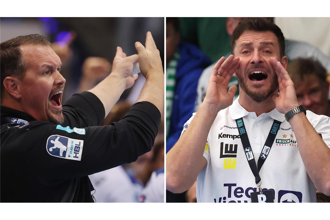 Die Trainer Misha Kaufmann (li./TVB Stuttgart) und Ben Matschke (Frisch Auf Göppingen) stehen mit ihren Teams jeweils vor Heimspielen vor vollen Hallen.