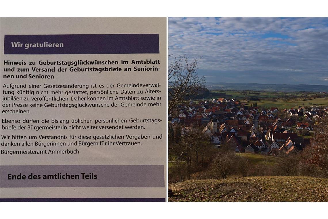 Die Tübinger Nachbargemeinde Ammerbuch zieht Konsequenzen aus dem Datenschutz-Verfahren gegen die Unistadt und stellt nun selbst die Geburtstagsgrüße im Amtsblatt ein.