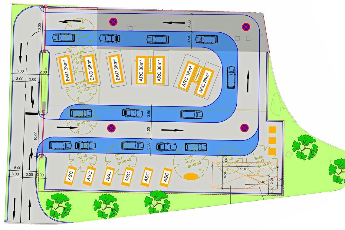 Die vorläufige Planung für den Wertstoffhof in Murrhardt sieht eine Einbahnstraßenregelung vor. Änderungen sind allerdings noch jederzeit möglich. Entwurf: AWRM