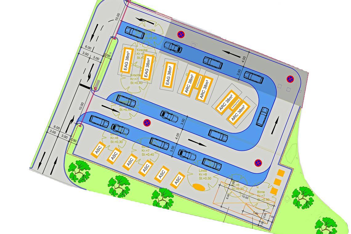 Die vorläufige Planung für den Wertstoffhof in Murrhardt sieht eine Einbahnstraßenregelung vor. Änderungen sind allerdings noch jederzeit möglich. Entwurf: AWRM