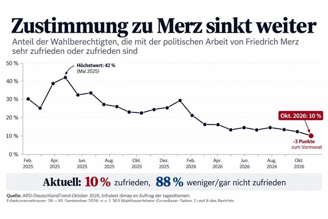 Die Zustimmung für Merz sinkt weiter.
