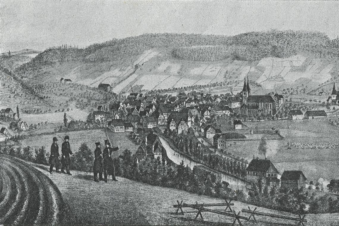 Vortrag zur Geschichte Murrhardts: Der Stadtkern bekommt Baulinien und Gassen Diese Ansicht zeigt Murrhardt im 19. Jahrhundert. Fotos: Stadtarchiv