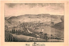 Diese Lithografie zeigt eine Stadtansicht von Murrhardt aus der ersten Hälfte des 19. Jahrhunderts. Repro: Württembergische Landesbibliothek Stuttgart