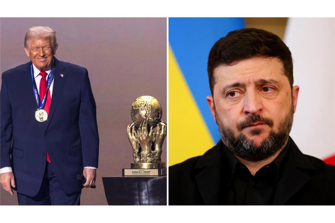 Donald Trump erhält bei der WM-Auslosung den FIFA-Friedenspreis (links), Wolodymyr Selenskyj reist durch Europa (rechts).