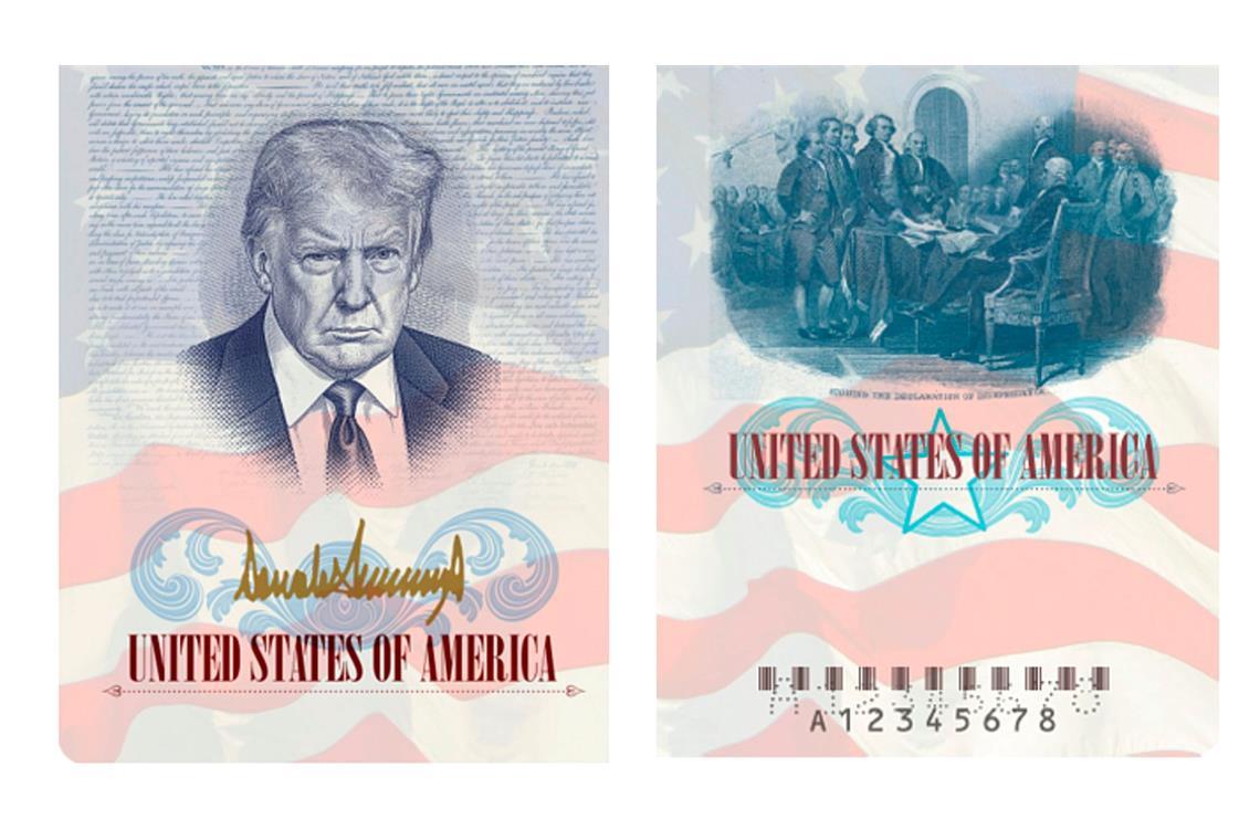 Donald Trump im Pass: Das Abbild des US-Präsidenten wird auf der Innenseite einer Sonderausgabe der amerikanischen Reisedokumente zu sehen sein.