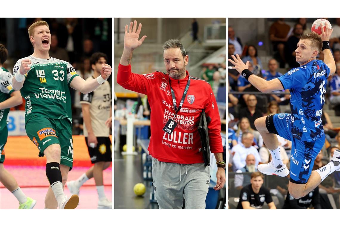 Drei von 13  EM-Teilnehmern aus Württemberg: Ymir Gislason (Frisch Auf Göppingen), Iker Romero (SG BBM Bietigheim), Simone Mengon (TVB Stuttgart, v. li.).