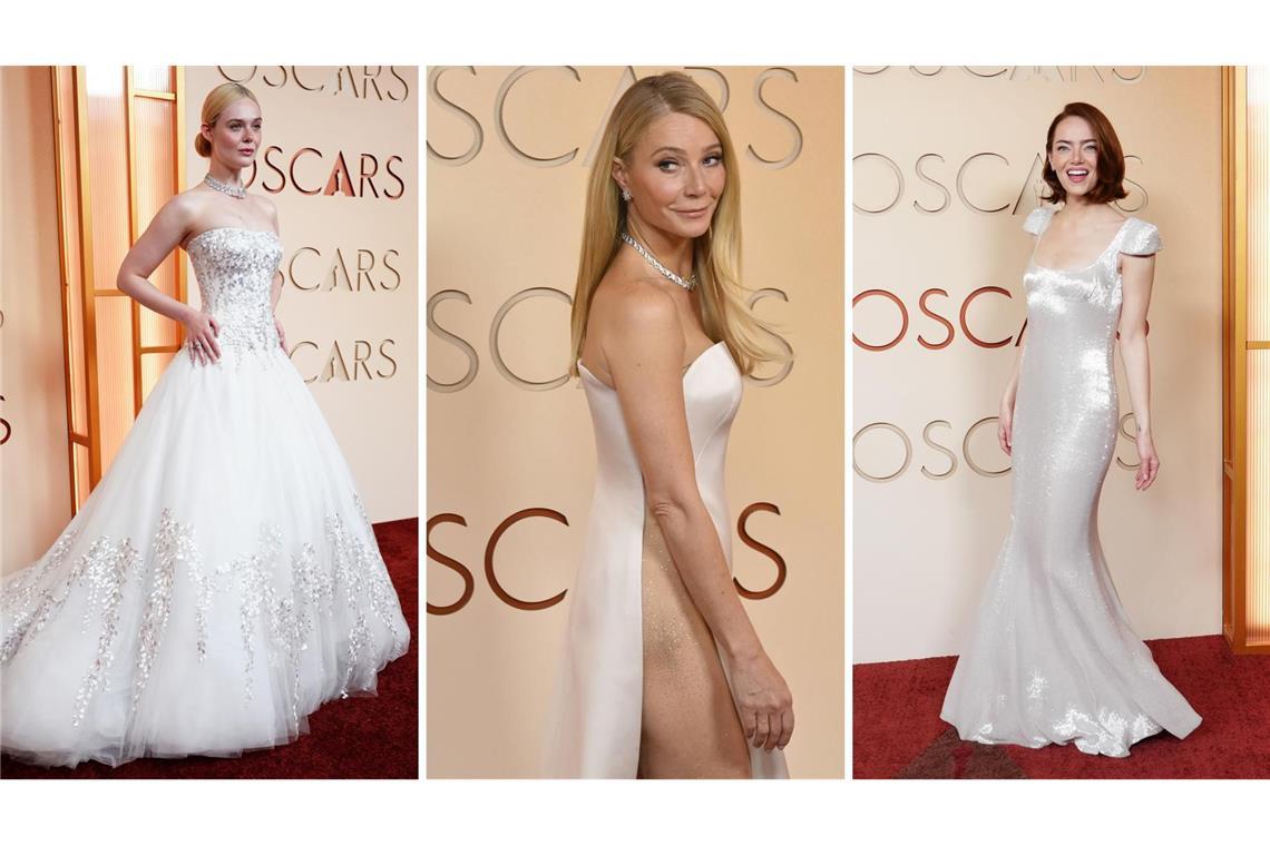 Dreimal weiß auf dem Oscar-Teppich: Elle Fanning, Gwyneth Paltrow und Emma Stone (von links).