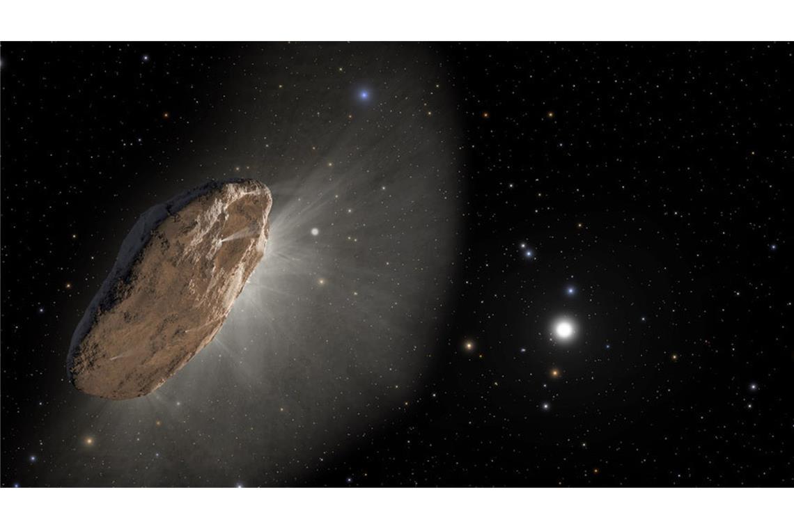 Das Geheimnis der Dunklen Kometen Dunkle Kometen sind rätselhafte Objekte ohne Schweif, aber mit kometenähnlicher Bewegung. Auch der hier abgebildete interstellare Komet Oumuamua zeigte ähnliche Merkmale.