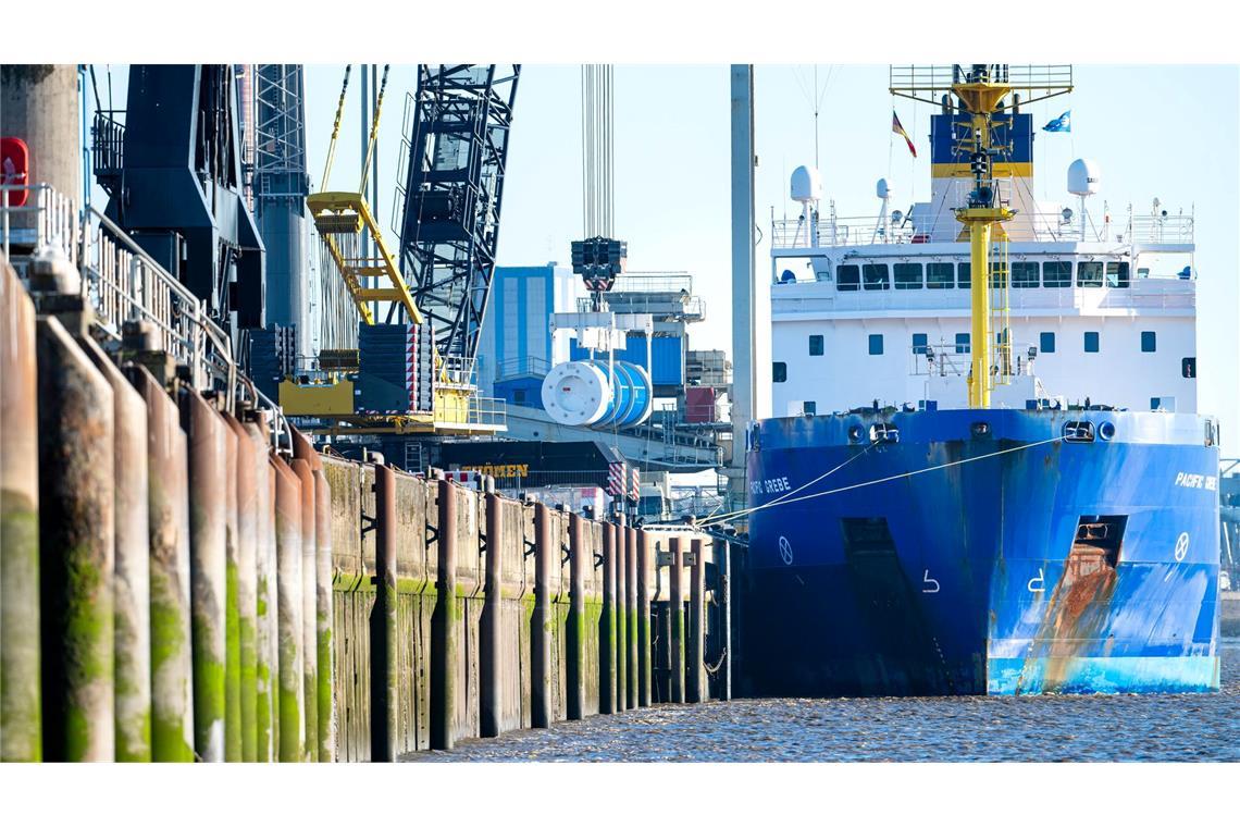 Castor-Behälter erreichen Zwischenlager - Stiller Protest Ein Castor-Behälter wird aus einem Spezialschiff gehoben.