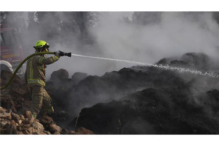 Ein Feuerwehrmann bekämpft einen Waldbrand in der Nähe von Latrun, außerhalb von Jerusalem.