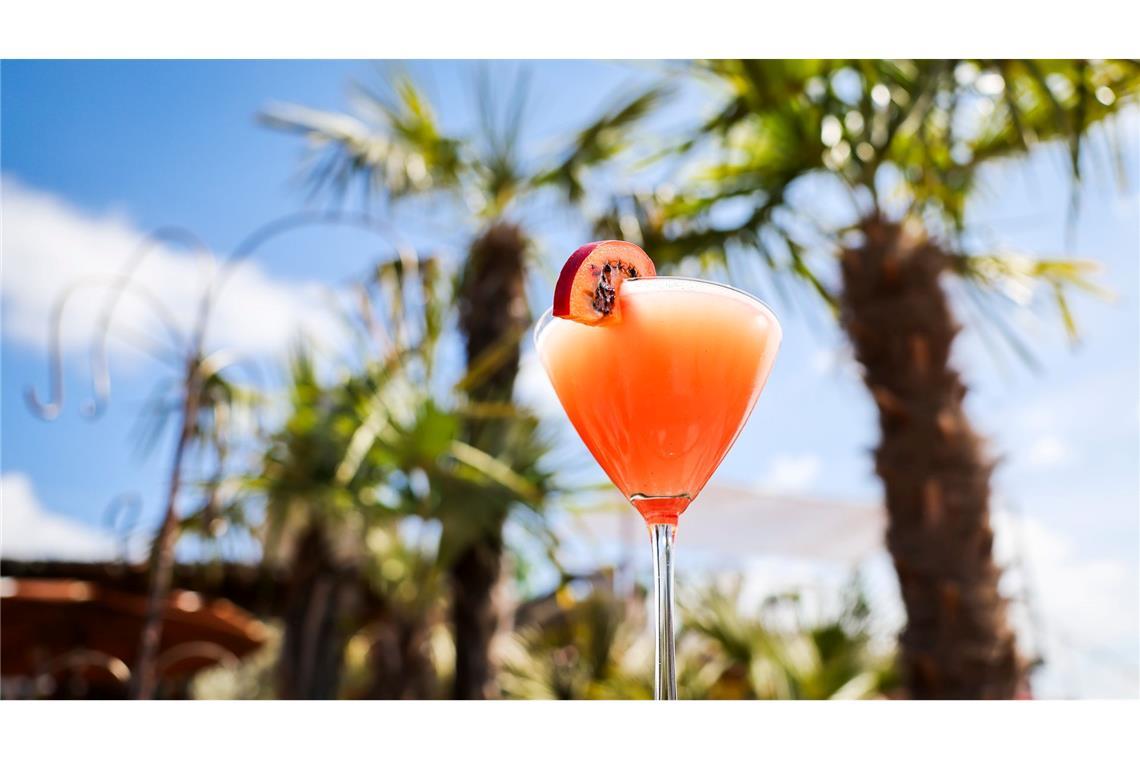 Ziemlich delulu: Das war der Labubu-Sommer Ein Passionsfrucht Martini (Pornstar Martini oder Maverick Martini) unter Palmen am Hamburger Hafen. (Archivbild)