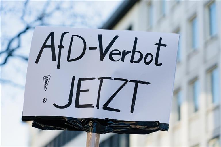 Ein Protest-Schild forderte bereits 2024 in Nürnberg ein AfD-Verbot.