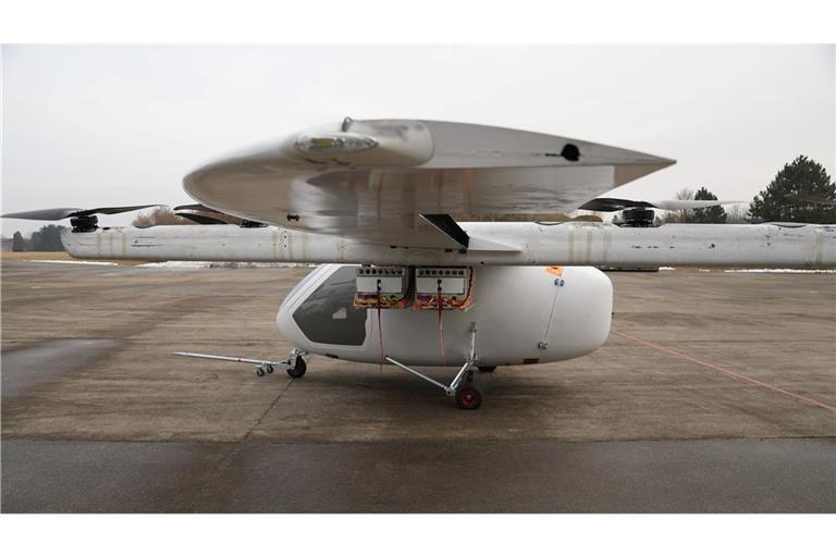 Ein Prototyp des fliegenden Krankenwagens, den das oberbayerische Start-Up ERC System in Kooperation mit der Luftrettung DRF entwickelt.