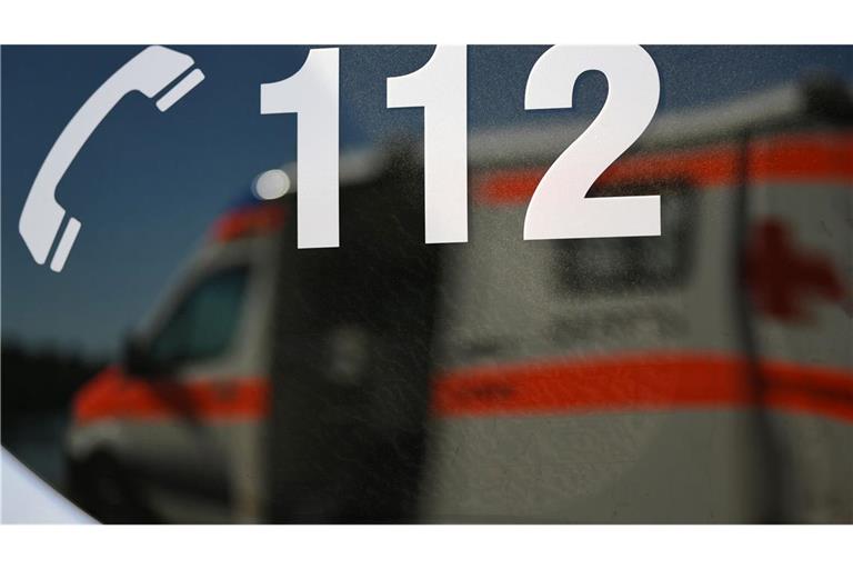 Ein Rettungswagen spiegelt sich in einem Fenster eines anderen Rettungswagen mit der Aufschrift «112». (zu dpa: «Start abgebrochen – Flugzeug kracht in Gebüsch»)