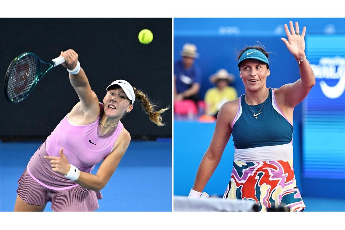 Weltstars & Wildcards – das Duell der Generationen Ein Spiel, zwei Generationen: Altersmäßig trennen Mirra Andreeva (links) und Tatjana Maria (rechts) 20 Jahre.