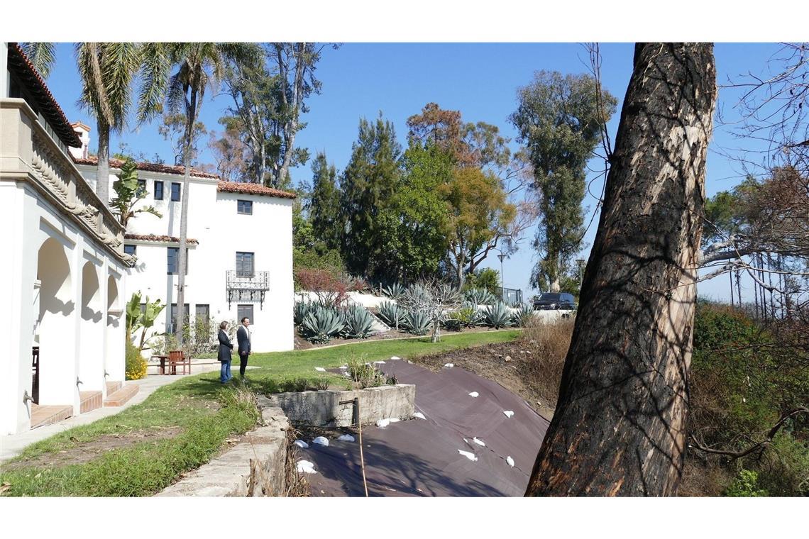 Ein Steilhang im Garten der Villa Aurora hat Brandschäden.