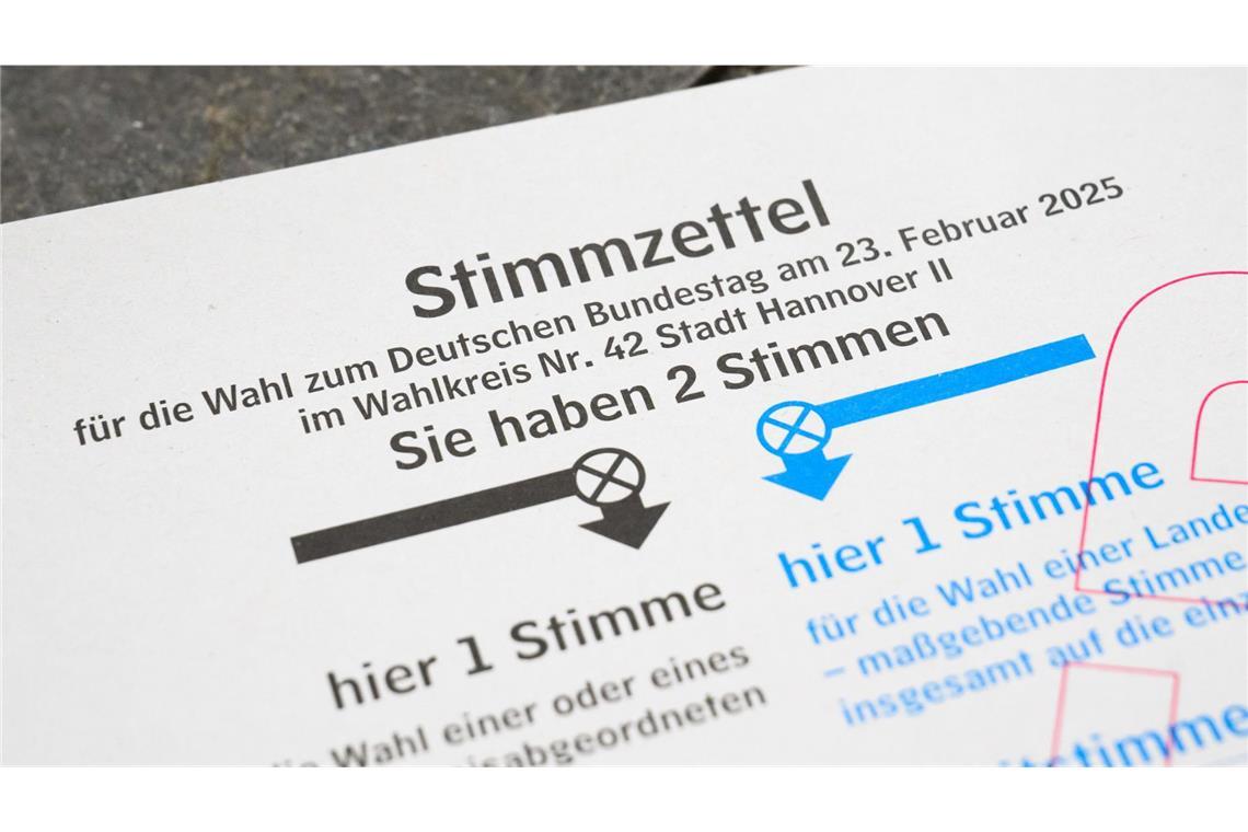 Umfragen zur Bundestagswahl: Viele Unentschlossene und Nichtwähler? Ein Stimmzettel für die Bundestagswahl 2025 liegt als Muster in der Briefwahlstelle im Neuen Rathaus.