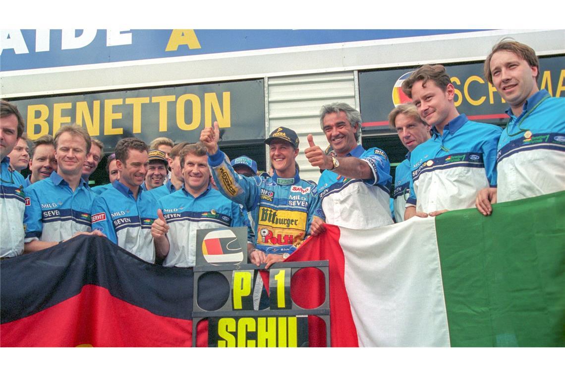 Schumachers Leiden beim Triumph für die Ewigkeit Ein Triumph des T-Shirt-Herstellers Benetton über die großen Teams der Formel 1.