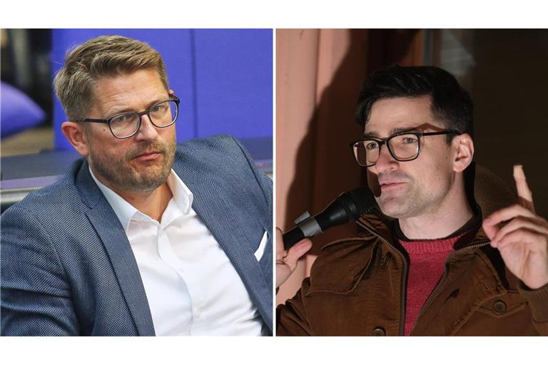 Eine für nächste Woche geplante Veranstaltung mit dem Österreicher Martin Sellner (r.) soll nach dem Willen der AfD-Spitze und des Brandenburger Landeschefs René Springer (l.) wieder abgesagt werden (Archiv).