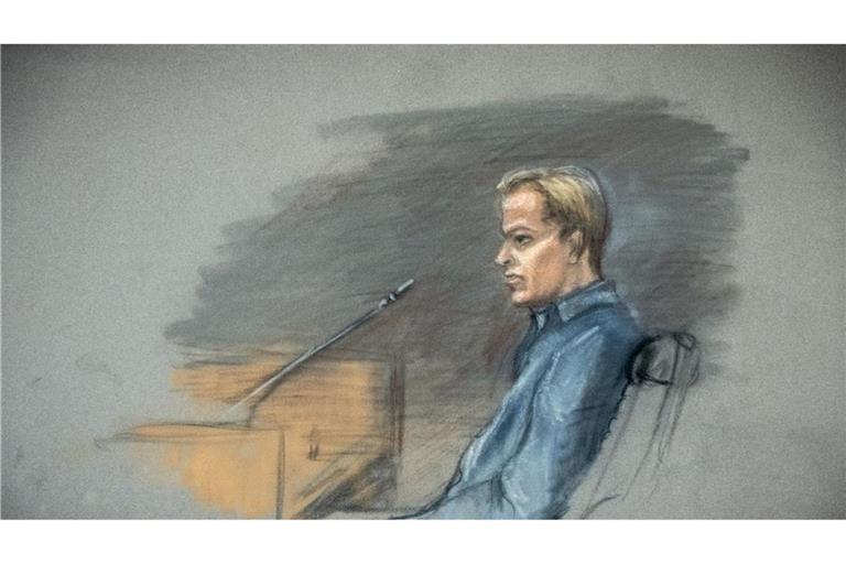 Eine Gerichtszeichnung zeigt den Angeklagten Marius Borg Høiby am dritten Tag des Prozesses gegen ihn im Osloer Bezirksgericht.