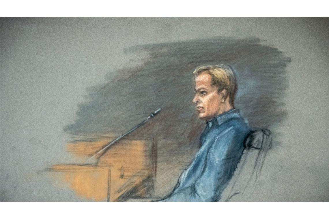Eine Gerichtszeichnung zeigt den Angeklagten Marius Borg Høiby am driten Tag des Prozesses gegen ihn im Osloer Bezirksgericht.