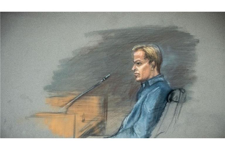 Eine Gerichtszeichnung zeigt den Angeklagten Marius Borg Høiby am driten Tag des Prozesses gegen ihn im Osloer Bezirksgericht.