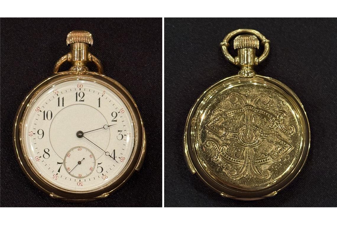 Eine goldene Titanic-Taschenuhr wurde für den Rekordpreis von mehr als 2 Millionen Euro versteigert. (Handout)
