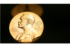 Eine Medaille mit dem Konterfei von Alfred Nobel ist im Nobel Museum zu sehen. (zu dpa: «Medizin-Nobelpreis geht an zwei Deutsche»)