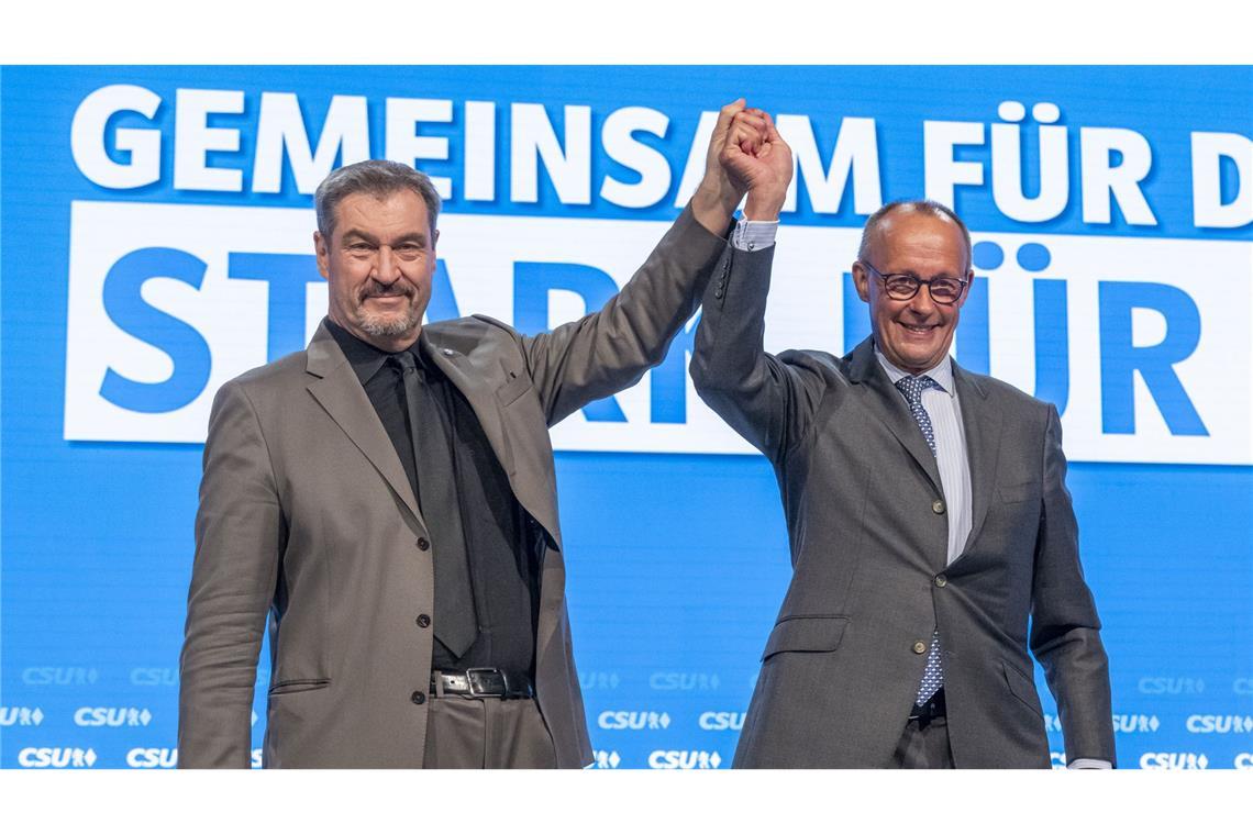 Das Söder-Dilemma: Je lauter, desto machtloser Einig im Ziel, aber nicht immer im Weg: Markus Söder (CSU) und Friedrich Merz (CDU).