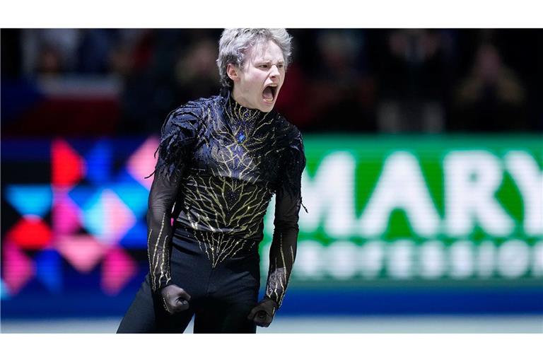 Eiskunstlauf-Superstar Ilia Malinin schrie seine Freude nach einer tollen Kür heraus.