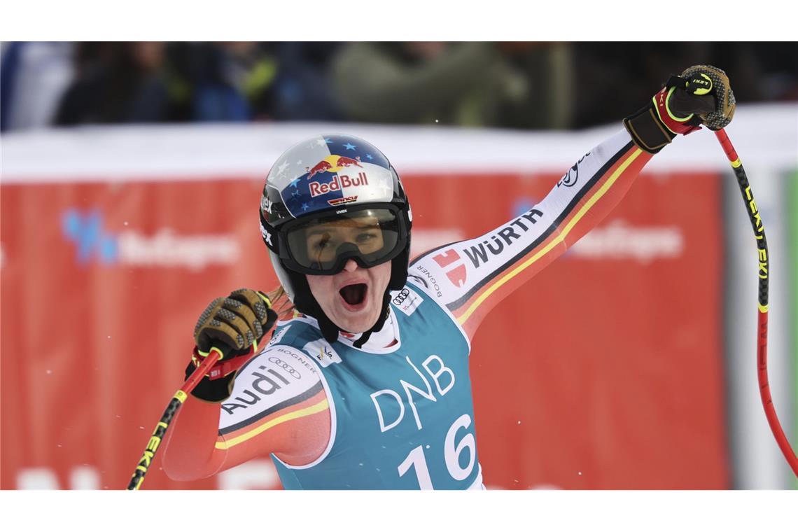 Emma Aicher bejubelt ersten Weltcup-Sieg Emma Aicher jubelt in Kvitfjell.