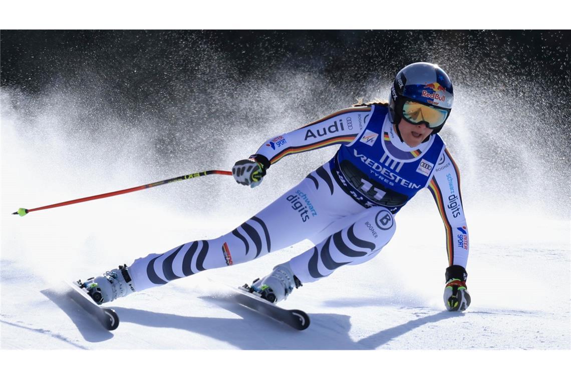 Emma Aicher raste auch in Val di Fassa auf das Podest.