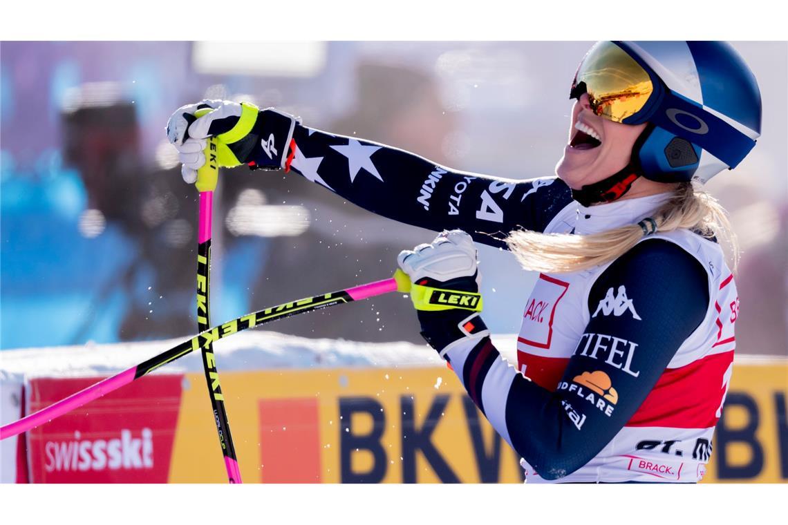 Erleichterung pur: Lindsey Vonn bejubelt ihren insgesamt 83. Weltcup-Sieg.