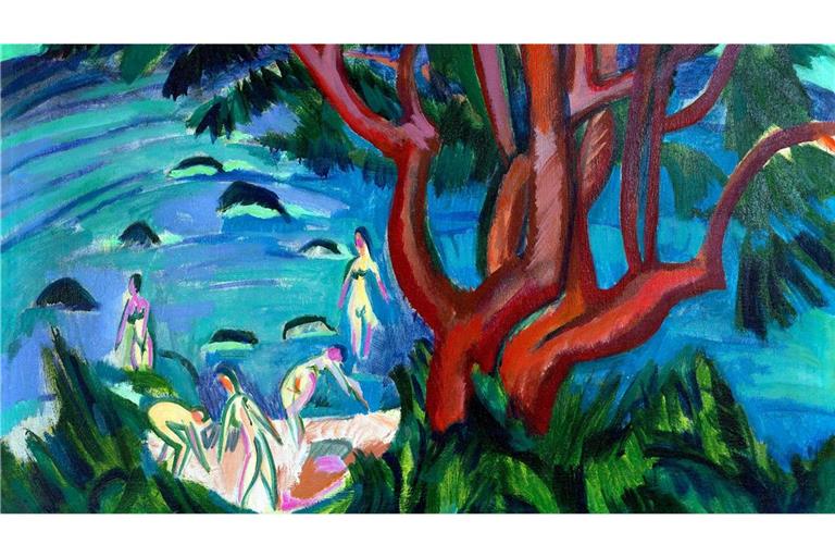 Ernst Ludwig Kirchners Gemälde „Roter Baum am Strand“ von 1913.