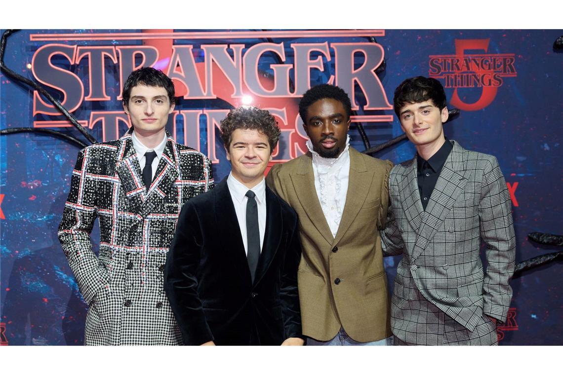 Finn Wolfhard, Gaten Matarazzo, Caleb McLaughlin und Noah Schnapp bei einem Fan-Event in Berlin. (Archivbild)