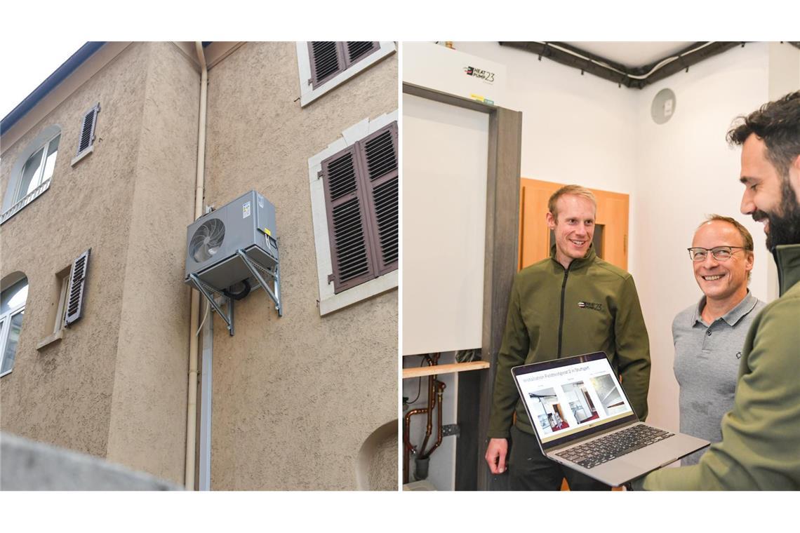 Etagen-Wärmepumpe ist beste Idee 2025 Frank Wälde (in der Mitte des rechten Fotos) testet in seiner Wohnung in Stuttgart derzeit die Etagen-Wärmepumpe von Frederik Janzen (links) und Georg Barbunopulos.