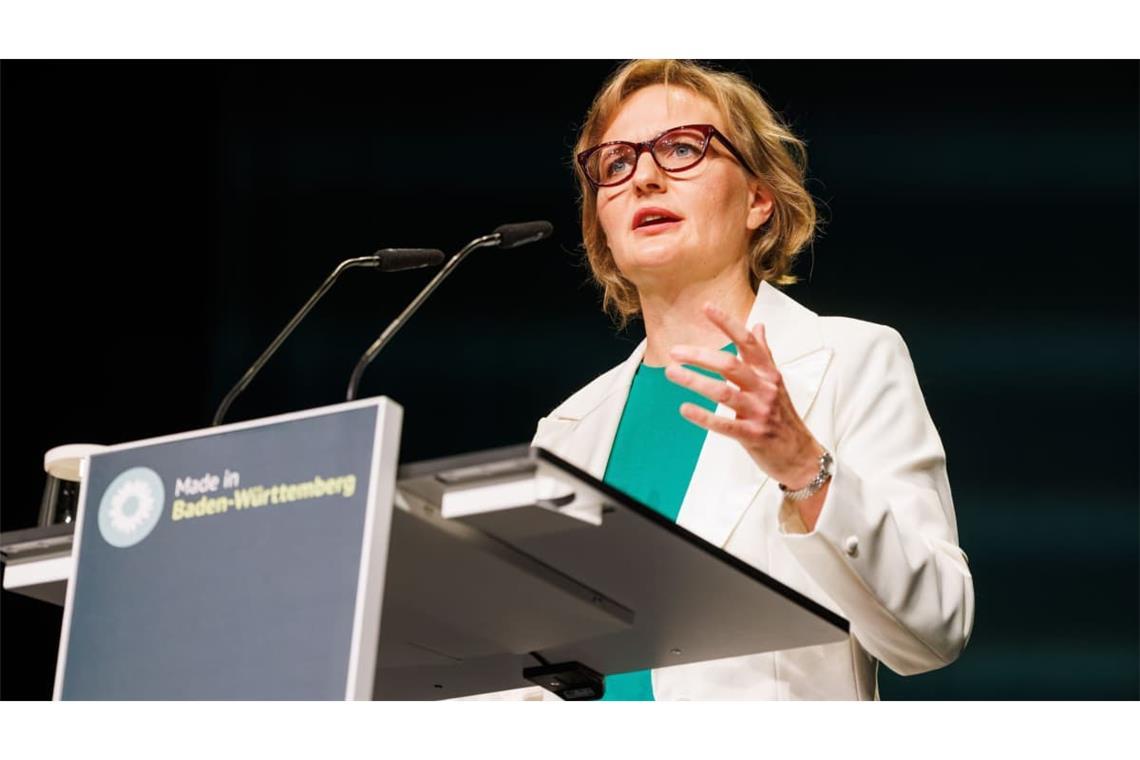 Franziska Brantner, Bundesvorsitzende von Bündnis 90/Die Grünen, spricht während der Landesdelegiertenkonferenz der Grünen von Baden-Württemberg. Der Landesverband von Bündnis 90/Die Grünen Baden-Württemberg trifft sich unter dem Motto „Made in Baden-Württemberg“.