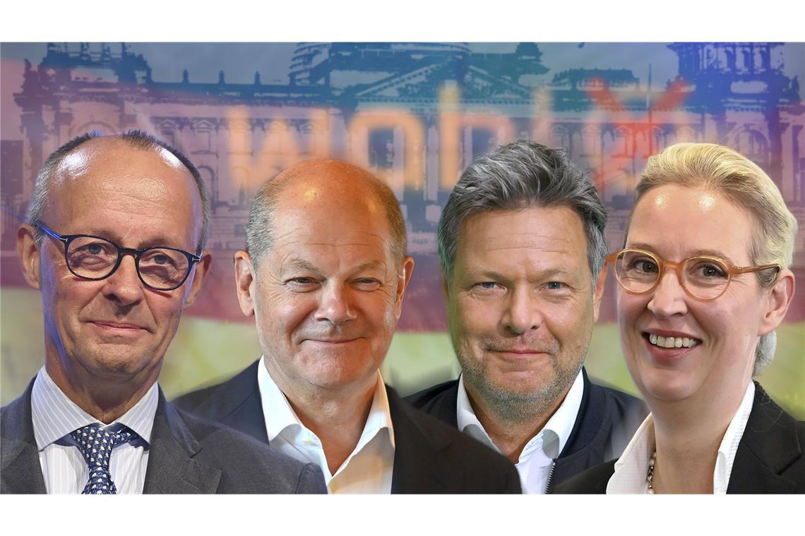 „Politbarometer“ zeigt Unzufriedenheit mit Kanzlerkandidaten Friedrich Merz (CDU), Olaf Scholz (SPD), Robert Habeck (Grüne) und Alice Weídel (AfD) bewerben sich für das Kanzleramt.
