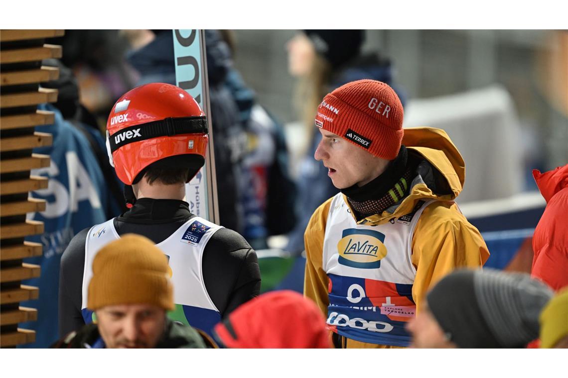 Erst Wind, dann Blech: Skispringer gehen bei WM leer aus Frust bei Karl Geiger: Sein zweiter Sprung misslingt.