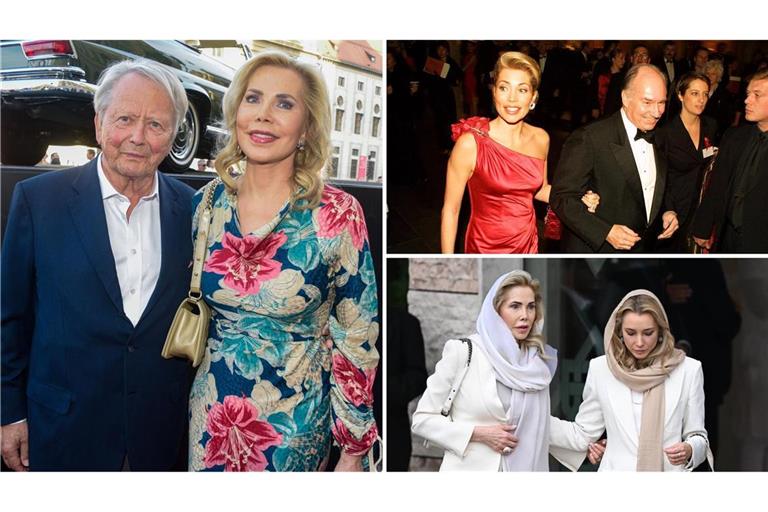 Gabriele zu Leiningen und Wolfgang Porsche (Foto links) sind seit Kurzem verheiratet. Sechs Jahre lang war die Deutsche die Begum Aga Khan (oben). Zu Leiningen mit ihrer Tochter Theresa bei der Beerdigung von Karim Aga Khan IV. (rechts unten) in Lissabon.