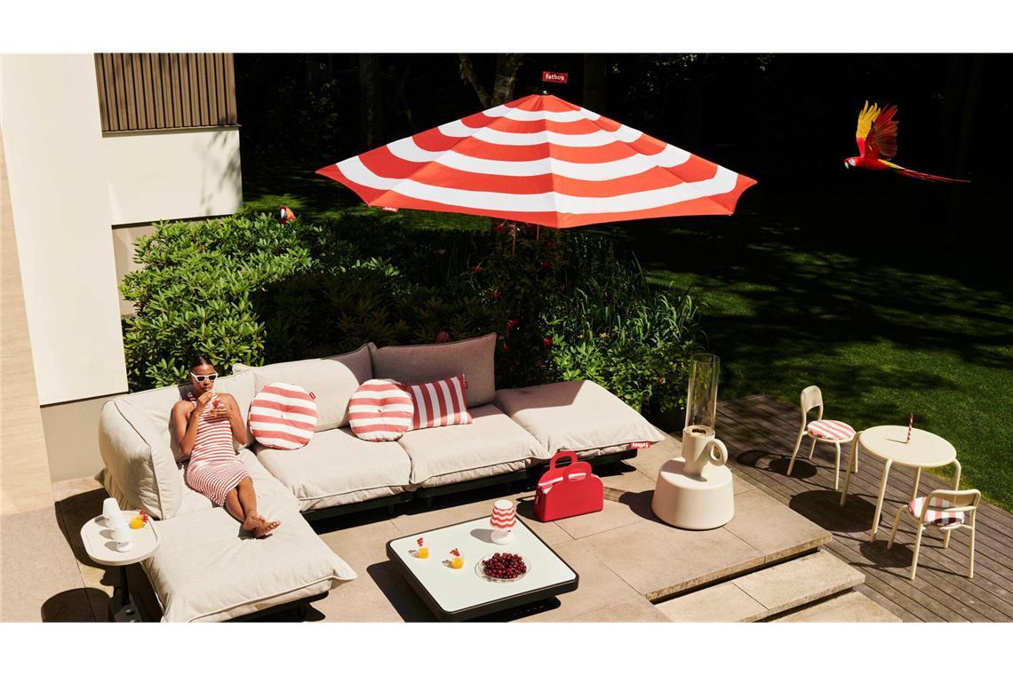 Garten-Möbel mit Retro-Charme. Streifen finden sich derzeit in vielen Draußenwohnzimmern von Stuttgart bis Kopenhagen.