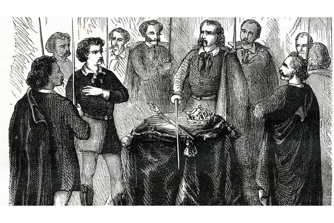 Geheimtreffen der Illuminati (Druck aus dem 19. Jahrhundert).