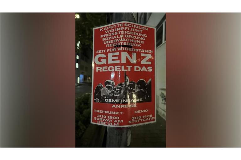 „Gen Z regelt“-Plakat in Ulm – es kommt Bundesweit zu Protesten, auch in Baden-Württemberg.